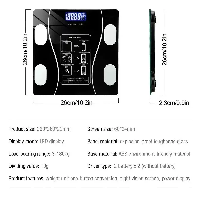 Bascula Inteligente Digital Color Negro Con Baterias - Imagen 2