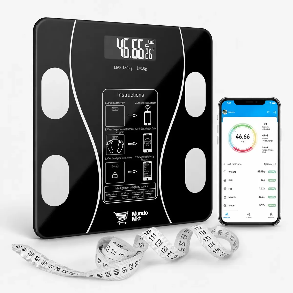 Bascula Inteligente Digital Color Negro Con Baterias - Imagen 3
