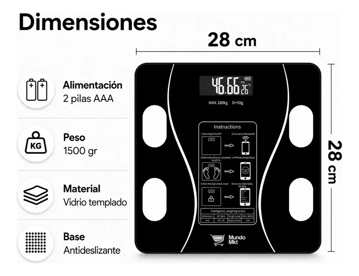 Bascula Inteligente Digital Color Negro Con Baterias - Imagen 6