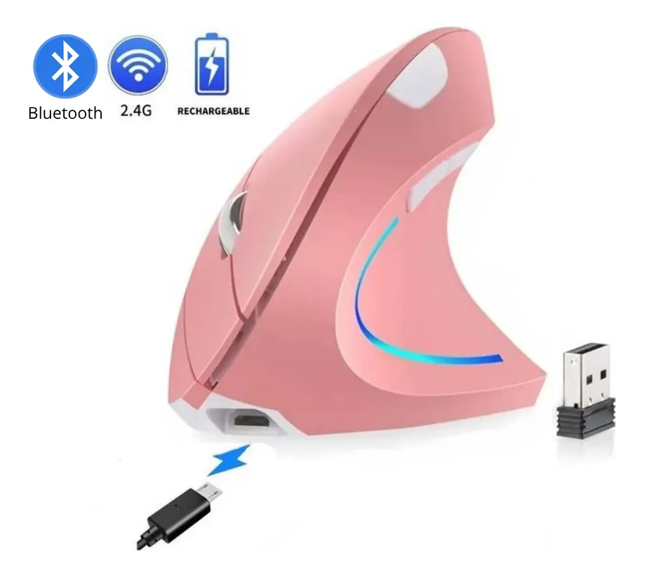 Mouse Ergonómico Inalámbrico Óptico Vertical Con Carga Usb Rosa - Imagen 4
