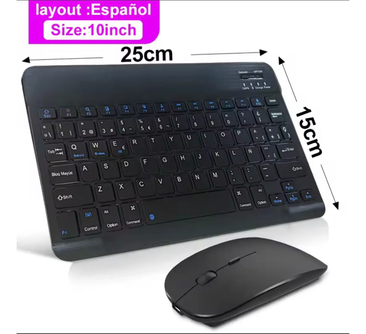 Kit Teclado + Mouse Para Ipad Tablet Celular Pc Bluetooth Negro