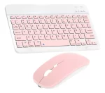 Kit Teclado + Mouse Para Ipad Tablet Celular Pc Bluetooth Rosa