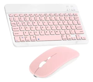 Kit Teclado + Mouse Para Ipad Tablet Celular Pc Bluetooth Rosa