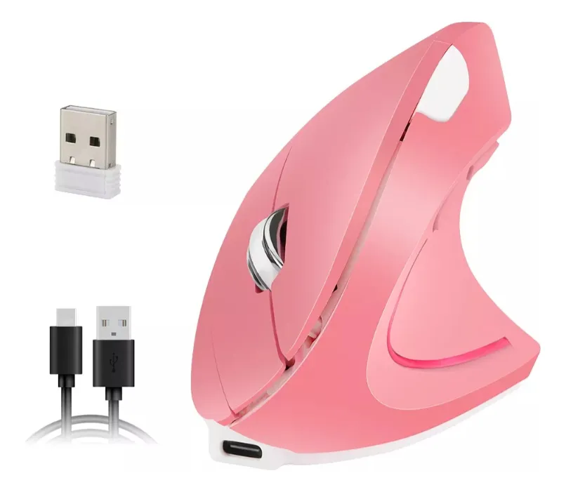 Mouse Ergonómico Inalámbrico Óptico Vertical Con Carga Usb Rosa