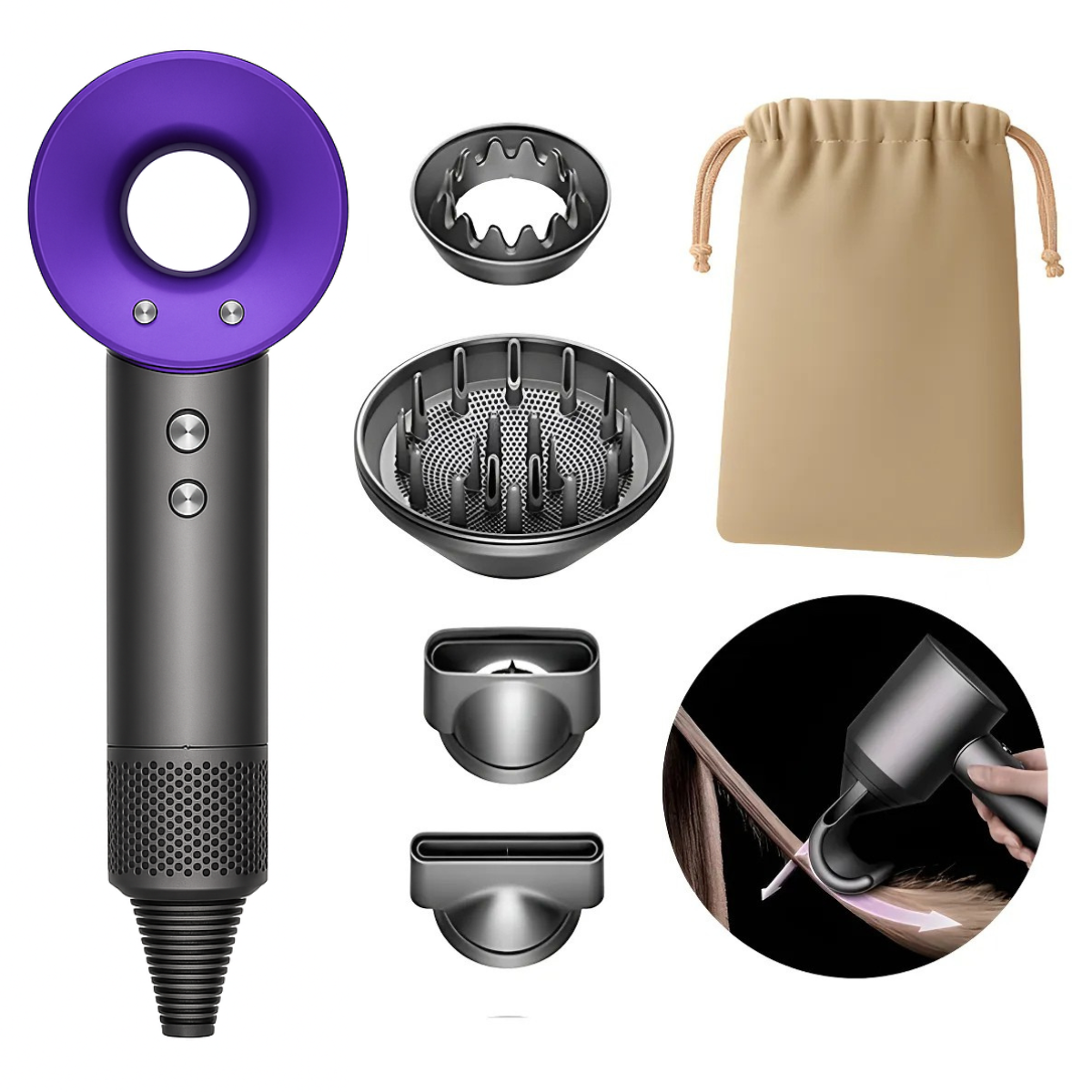 Secador De Pelo Dupe Dyson Iónico Supersonic 1600w Alta Velocidad Color Purpura