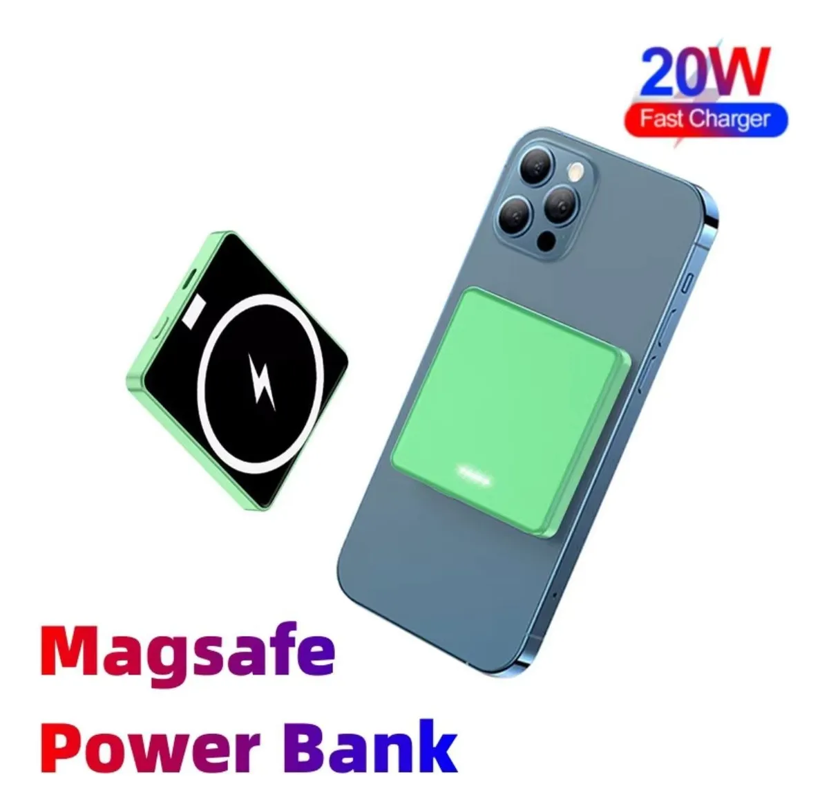Power Bank Magnético 10.000mah Usb-c Para Iphone Ligero Verde - Imagen 2