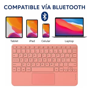Teclado Bluetooth Universal Touchpad Tablet Ipad Pc Español Rosa Salmón