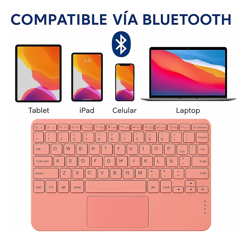 Teclado Bluetooth Universal Touchpad Tablet Ipad Pc Español Rosa Salmón