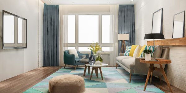 3d rendering loft scandinavian living room with working table and bookshelf